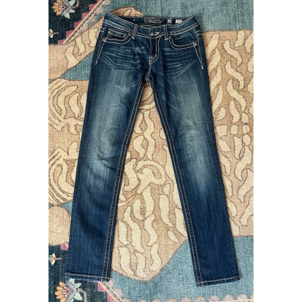 MISS ME Women's Medium Wash Fleur-De-Lis Skinny JP604855 Mid-Rise Jeans Sz 28 - Picture 10 of 16